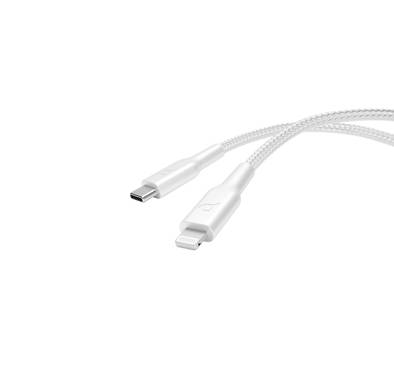 Powerology Braided USB-C to Lightning Charging Cable with Fast Charging & Data Transfer, 60W Power Delivery, Universal Compatibility, 1.2m Cable Length - White
