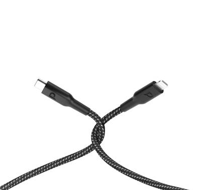 Powerology Braided USB-C to Lightning Cable with 60W Power Delivery, 2m Cable Length, Fast Data Transfer & Fast Charge, Universal Compatibility - Black