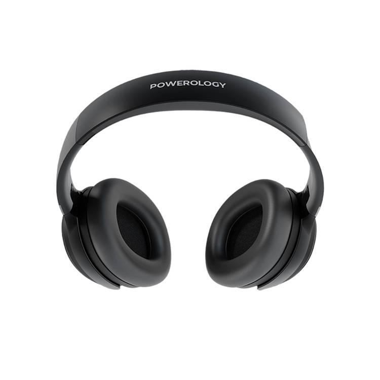 Powerology Noise Cancellation Headphones with Long Battery Life, Comfort Wear, Super Bass, 30 Hours Playtime, Type-C Charging Port, 5.3 Bluetooth Version, Foldable Design, ANC - Black
