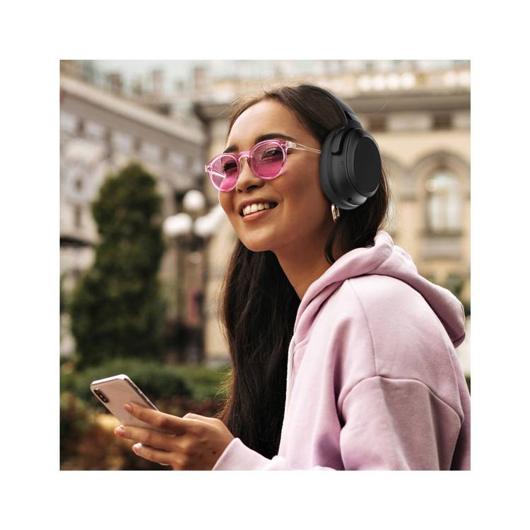 Powerology Noise Cancellation Headphones with Long Battery Life, Comfort Wear, Super Bass, 30 Hours Playtime, Type-C Charging Port, 5.3 Bluetooth Version, Foldable Design, ANC - Black