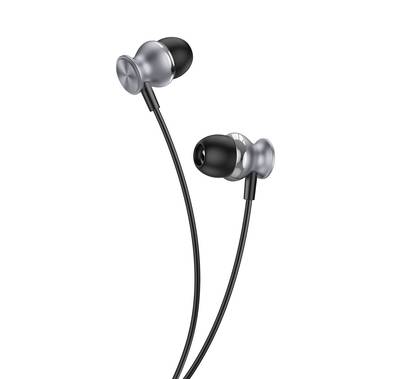 Green Lion Metal Wired Earphones with Crystal Clear Sound, Hi-Fi Audio, Chic Design, Premium Quality, 3.5mm Audio Jack, 10mm Speaker Size, High Elastic TPE Cable Material - Black