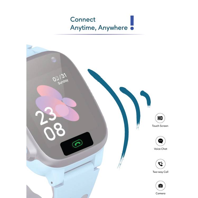 Green Lion Kids Smart Watch Series 1, Touch Control Method, Charging with Micro USB Cable, 5 Days Standby Time, 400 mAh Battery, 32 MB RAM, HD Camera - Blue 