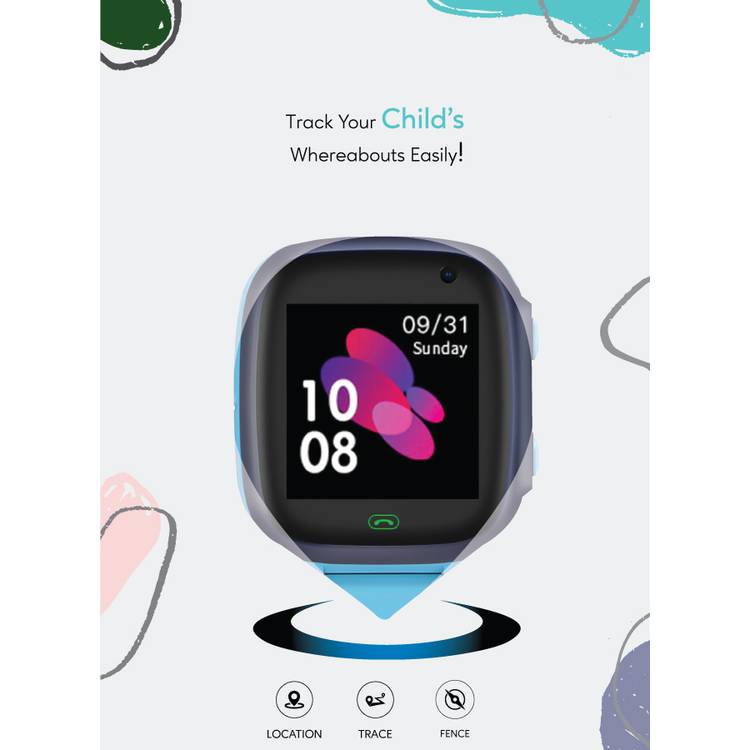 Green Lion Kids Smart Watch Series 1, Touch Control Method, Charging with Micro USB Cable, 5 Days Standby Time, 400 mAh Battery, 32 MB RAM, HD Camera - Blue 