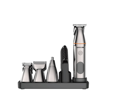 Green Lion 5-in-1 Multi-Function Hair Clipper Set with Multifunctional Replaceable Heads, LED Display, Cord and Cordless Functionality, 90 Minutes Working Time, Waterproof - Black
