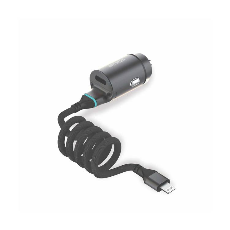 Green Lion 45W PD Car Charger with Integrated Lightning Cable, Charging Protection, Overheat Protection, Innovative Design, Compact & Lightweight - Black