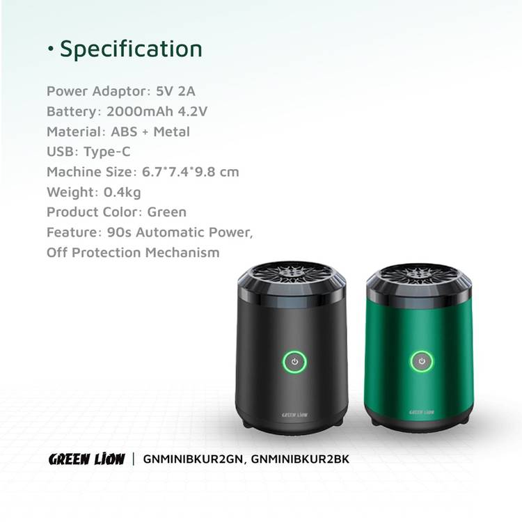 Green Lion Mini Bakhour 2 High Quality Incense Burner, 2000 mAh Battery Capacity, Type-C Charging, 15 Times Per Charging Working Time, Accompanied by Fragrance - Black