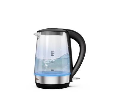 LePresso Transparent Quick-Boil Glass Kettle with 360° Rotation Base, 1.7 Liter, UK 3-pin Plug, 220-240V, 50-60Hz, 1850-2200W - Black