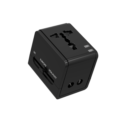 Porodo Blue Dual USB-A Universal Travel Adapter, Built-in Safety Features, High Power Output, Wide Compatibility - Black