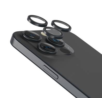 Levelo Lucent Trio 9H Hardness Camera Lens Protector (3PCS), Compatible with iPhone 15 Pro Max / 15 Pro, Anti-Fingerprint & Blur, 9H Hardness, Convex Ring - Graphite