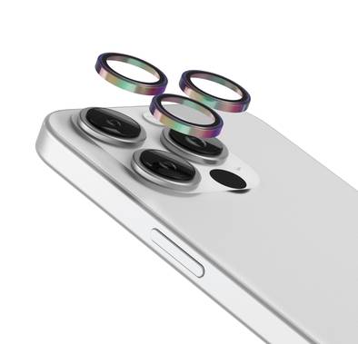 Levelo Lucent Trio 9H Hardness Camera Lens Protector (3PCS), Compatible with iPhone 15 Pro Max / 15 Pro, Anti-Fingerprint & Blur, 9H Hardness, Convex Ring - Ttanium 