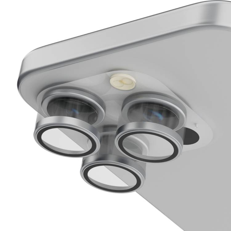 Levelo Lucent Trio 9H Hardness Camera Lens Protector (3PCS), Compatible with iPhone 15 Pro Max / 15 Pro, Anti-Fingerprint & Blur, 9H Hardness, Convex Ring - Silver 