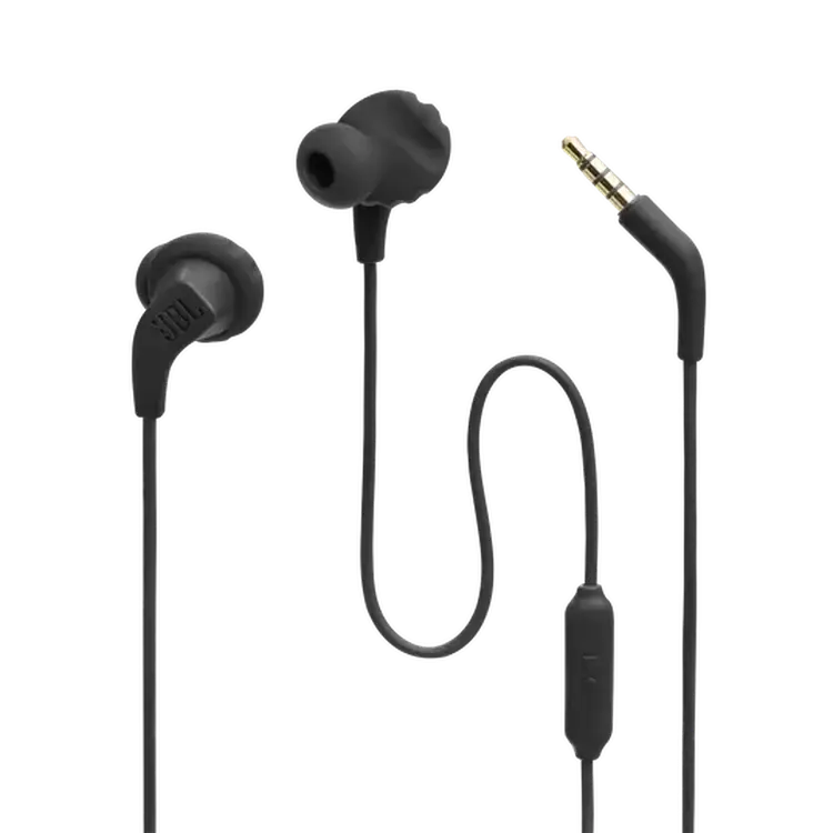 JBL Endurance Run2 Sports Wired In-Ear Headphones, Twist Lock, Water Proof, Sweat Resistant, Magnetic Buds, Hands-Free Phone Calls, 8.2mm Driver Size, JBL Pure Bass Sound - Black