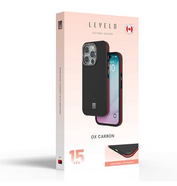 Premium Levelo Ox Carbon Case for iPhone 15 Pro Grey Red