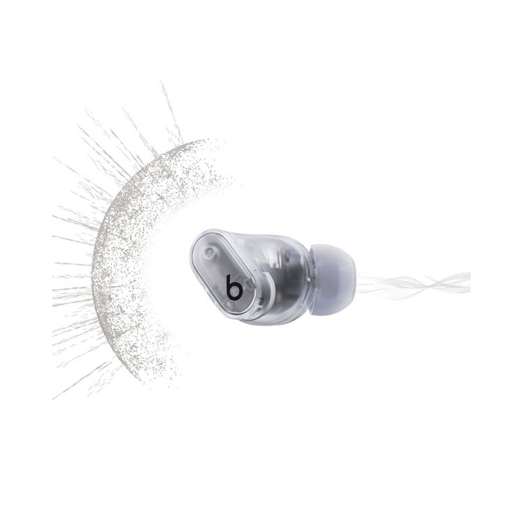 Beats Studio Buds with Dual Beamforming Microphones, Up to 1.6x more Active Noise Cancelling, Up to 36 Hours Playtime with Charging Case, 3x Larger Microphones for Crisp, Clear Calls, 8.2mm Driver Size, Lightweight - Transparent