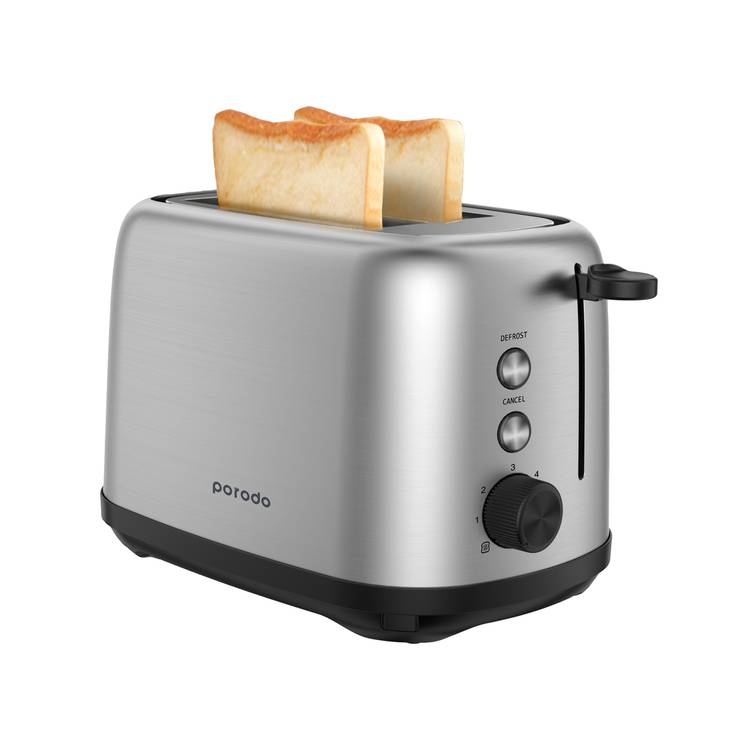 Porodo Lifestyle Golden Brown Toaster with Defrost Function, 6 Browning Options, 750W Power, Aluminum & ABS Material, Breadcrumbs Tray - Black