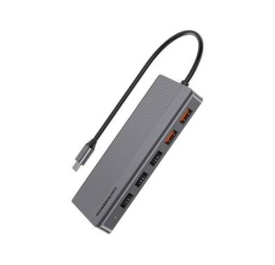 Powerology 12 in 1 - Hdmi & DP 4K Usb-C Hub Ethernet 10Gbps Data Transfer - Gray