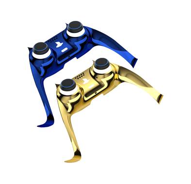 Porodo Gaming Decorative Panel Combo for PS5 Edge Controller, Thumbstick Covers, Personalized Design, Dust & Sweat Resistant, 2-in-1 Combo - Blue + Gold