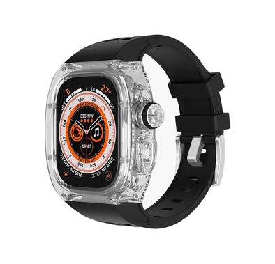Green Lion La Royal Silicone Strap Case with Button Design for Apple Watch Ultra 49mm, Fall Protection, Easy Installation, Shockproof, Water Resistant - Transparent / Black