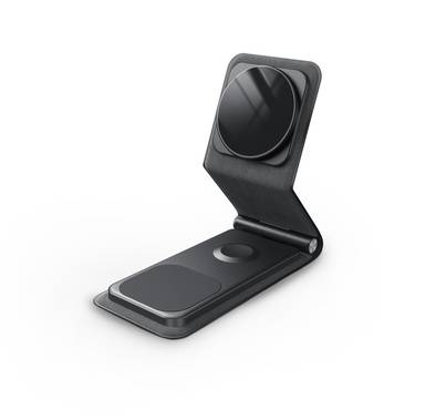 Levelo Arch 3 in 1 Leather Wireless Charging Stand, Compact Design, 3 in 1 Charger, MagSafe Compatibility -  Black