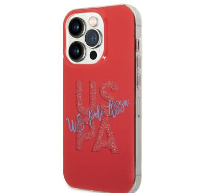 U.S.Polo Assn. IML Glitter Script Hard Case for iPhone 15 Pro Max - Red
