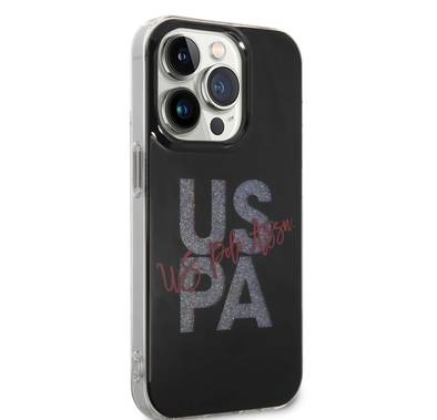 U.S.Polo Assn. IML Glitter Script Hard Case for iPhone 15 Pro - Black
