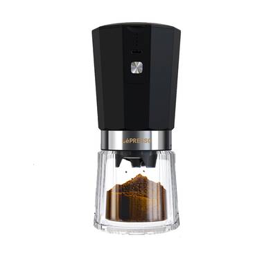 LePresso Rechargeable Coffee Grinder with 35g Capacity, 40 Cups per a Single Charge, 420ss High-Grade Steel, 800mAh Battery, 18W Rated Power - Black