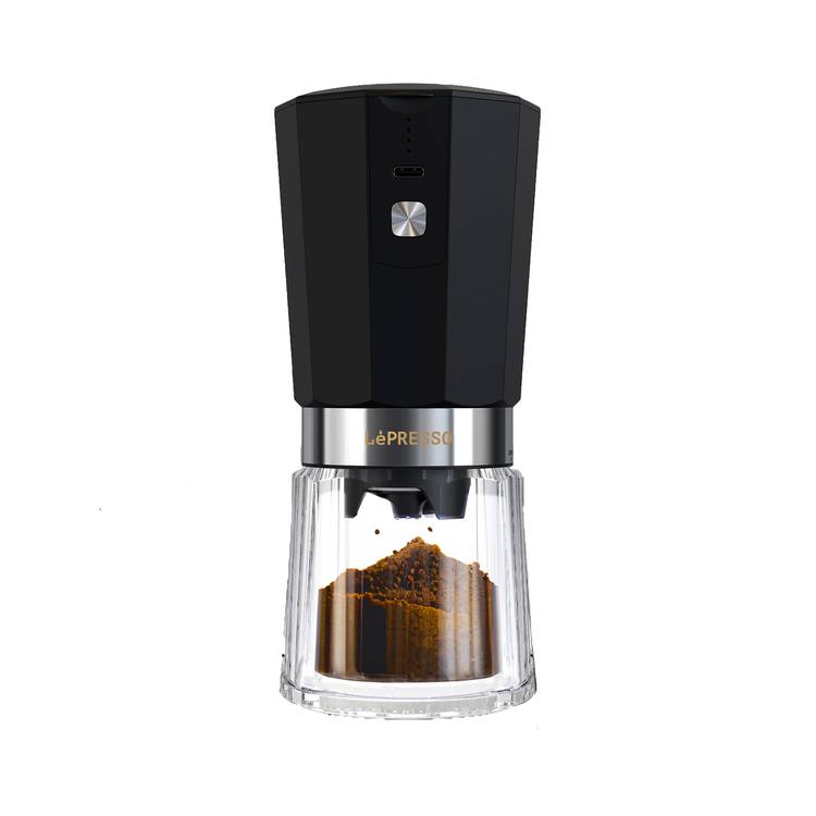 LePresso Rechargeable Coffee Grinder with 35g Capacity, 40 Cups per a Single Charge, 420ss High-Grade Steel, 800mAh Battery, 18W Rated Power - Black
