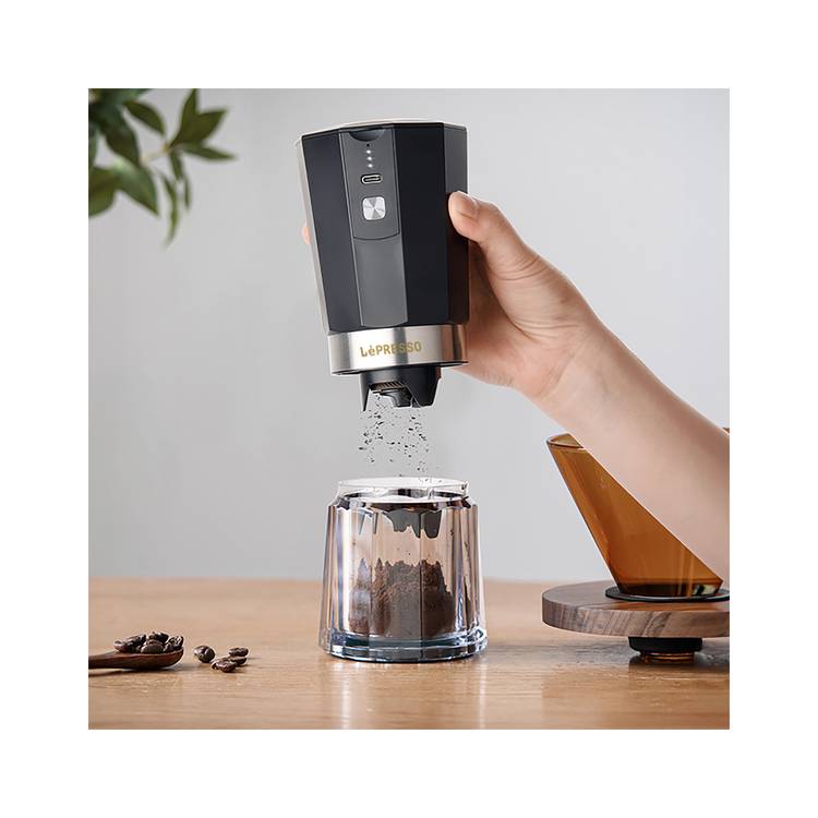 LePresso Rechargeable Coffee Grinder with 35g Capacity, 40 Cups per a Single Charge, 420ss High-Grade Steel, 800mAh Battery, 18W Rated Power - Black