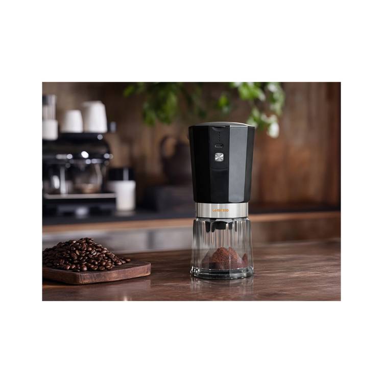 LePresso Rechargeable Coffee Grinder with 35g Capacity, 40 Cups per a Single Charge, 420ss High-Grade Steel, 800mAh Battery, 18W Rated Power - Black