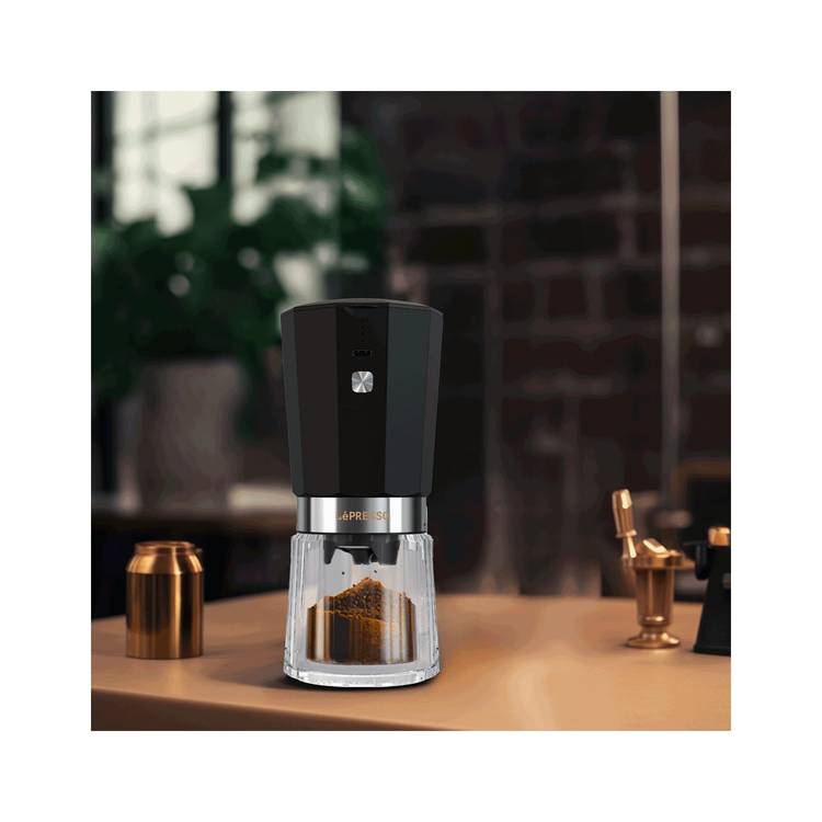 LePresso Rechargeable Coffee Grinder with 35g Capacity, 40 Cups per a Single Charge, 420ss High-Grade Steel, 800mAh Battery, 18W Rated Power - Black