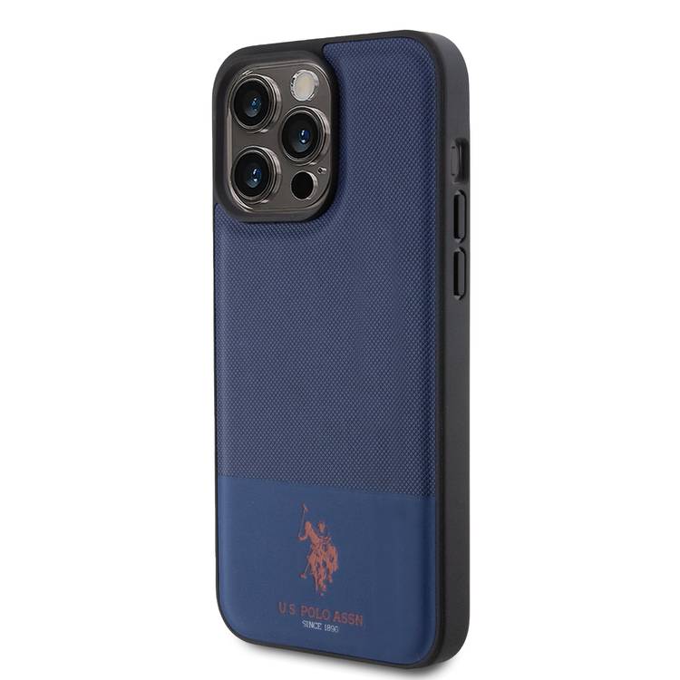 U.S.Polo Assn. PU Leather Mesh Pattern DH Case for iPhone 15 Pro Max - Black - القوات البحرية - iPhone 15 Pro