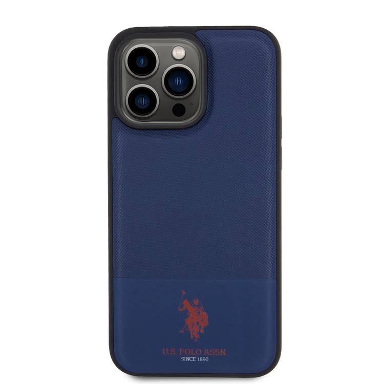 U.S.Polo Assn. PU Leather Mesh Pattern DH Case for iPhone 15 Pro Max - Black - القوات البحرية - iPhone 15 Pro