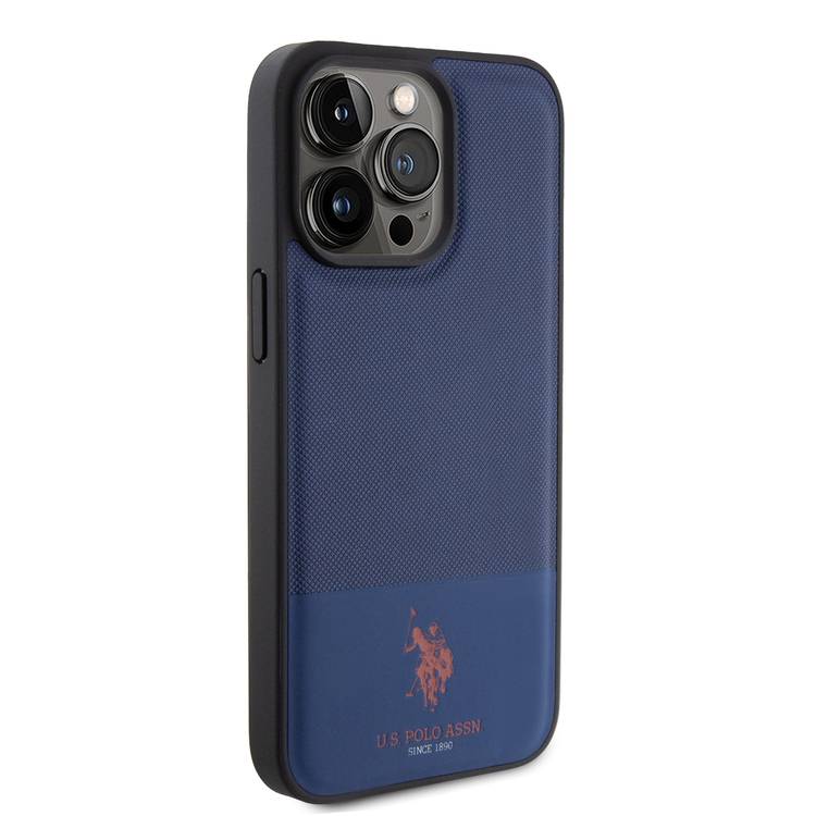 U.S.Polo Assn. PU Leather Mesh Pattern DH Case for iPhone 15 Pro Max - Black - القوات البحرية - iPhone 15 Pro
