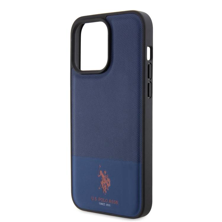U.S.Polo Assn. PU Leather Mesh Pattern DH Case for iPhone 15 Pro Max - Black - القوات البحرية - iPhone 15 Pro