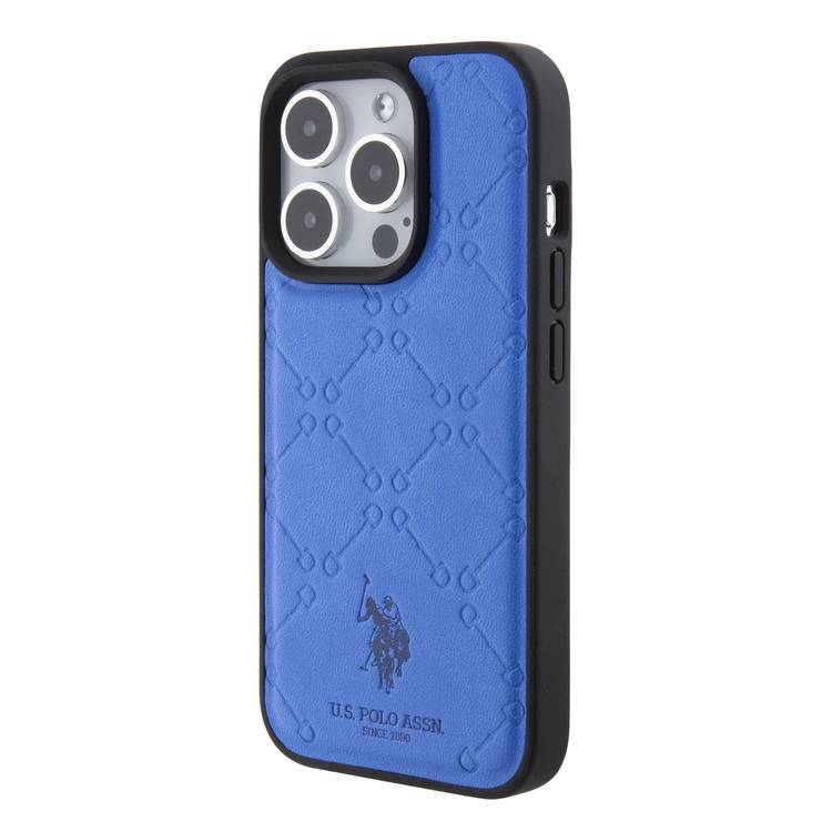 U.S.Polo Assn. PU Leather HS Pattern Case for iPhone 15 Series - Blue - iPhone 15 Pro