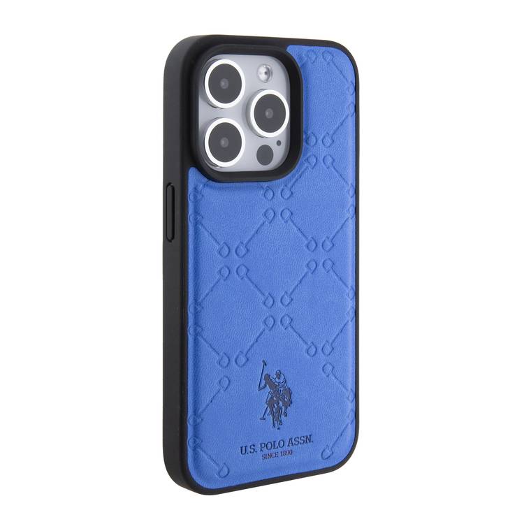 U.S.Polo Assn. PU Leather HS Pattern Case for iPhone 15 Series - Blue - iPhone 15 Pro