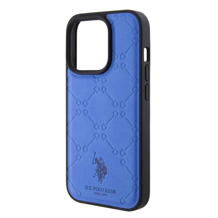 U.S.Polo Assn. PU Leather HS Pattern Case for iPhone 15 Series - Blue - iPhone 15 Pro