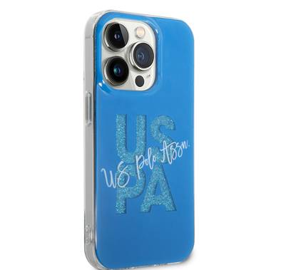 U.S.Polo Assn. IML Glitter Script Hard Case for iPhone 15 Pro - Blue