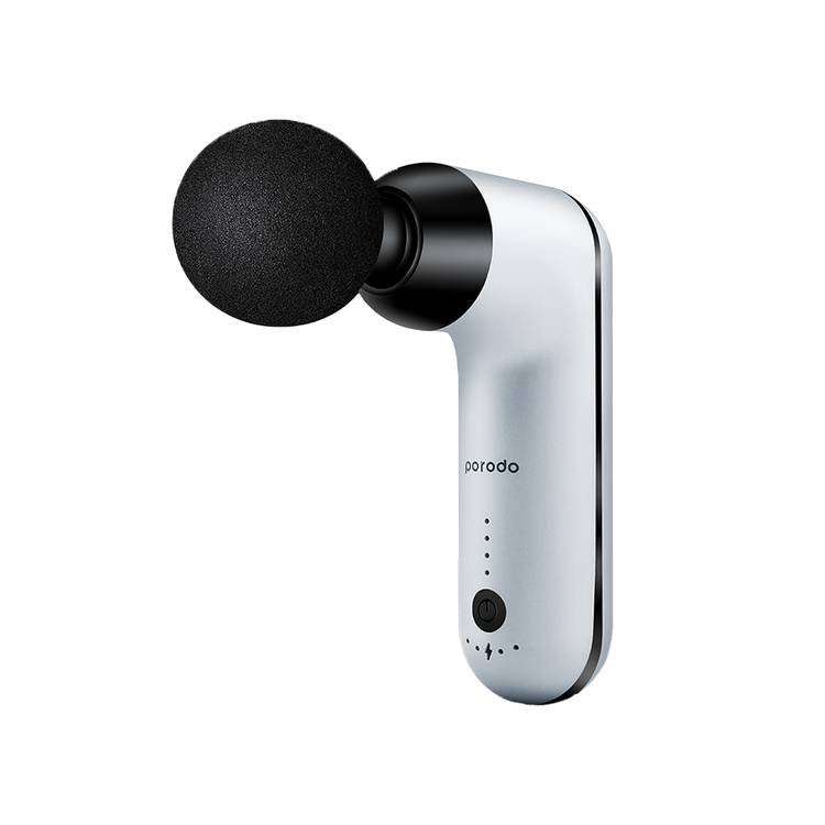 Porodo Lifestyle Mini Massage Gun with 4 Interchangeable Heads, Up to 4 Hours Working Time, 2000mAh Battery Capacity, 4 Adjustable Speeds, Type-C Charging Port - White