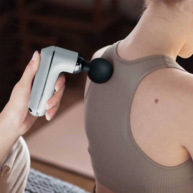 Porodo Lifestyle Mini Massage Gun with 4 Interchangeable Heads, Up to 4 Hours Working Time, 2000mAh Battery Capacity, 4 Adjustable Speeds, Type-C Charging Port - White