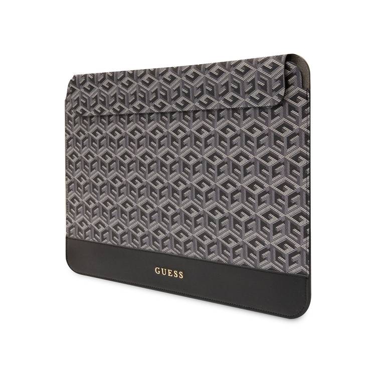 Guess Gcube Stripes Computer Sleeve for MacBook 13"/14" with Synthetic Leather Material, Magnetic Lock, Water Resistant - Black
