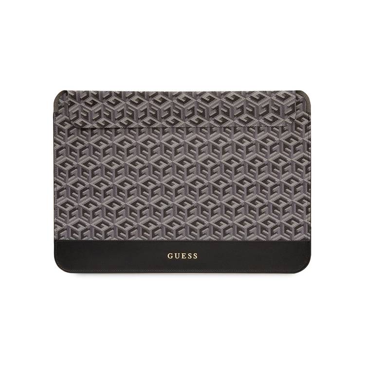 Guess Gcube Stripes Computer Sleeve for MacBook 13"/14" with Synthetic Leather Material, Magnetic Lock, Water Resistant - Black