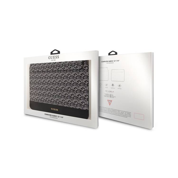 Guess Gcube Stripes Computer Sleeve for MacBook 13"/14" with Synthetic Leather Material, Magnetic Lock, Water Resistant - Black