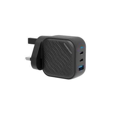Powerology GaN Ultimate Dual PD Wall Charger with 65W Power Delivery, Compatible with Laptops, Quick Charge 3.0, Built-in Safeguard - Black