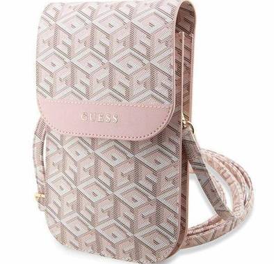 NEW GUESS Women's Brown Logo Print Pink Stripe Small Crossbody Purse  Handbag