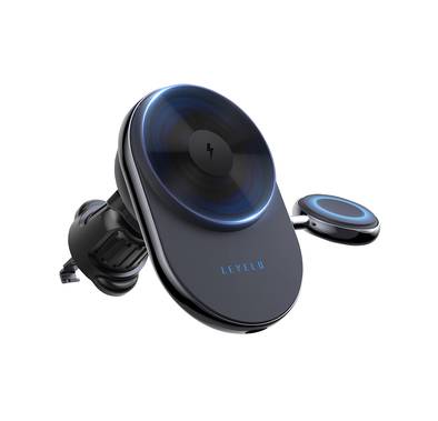 Levelo Siena 2-in-1 Wireless Car Charger with 15W Fast Wireless Charging, Detachable Watch Charger, Aluminum Alloy Cooling, Suction Mount, Efficient Heat Dissipation, Strong Magnet, Vertical & Horizontal Air Vents - Black