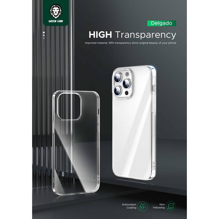 Green Lion Delgado PC Case for iPhone 15 Pro, Anti-Fingerprint, Eco-Friendly Material, Anti-Yellowing, HD Clarity -Clear