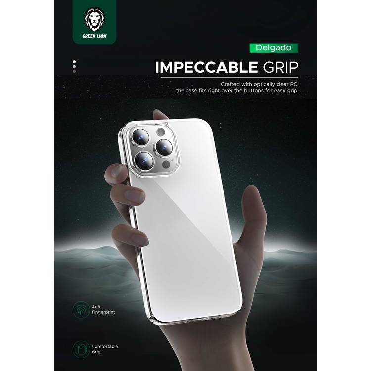 Green Lion Delgado PC Case for iPhone 15 Pro, Anti-Fingerprint, Eco-Friendly Material, Anti-Yellowing, HD Clarity -Clear