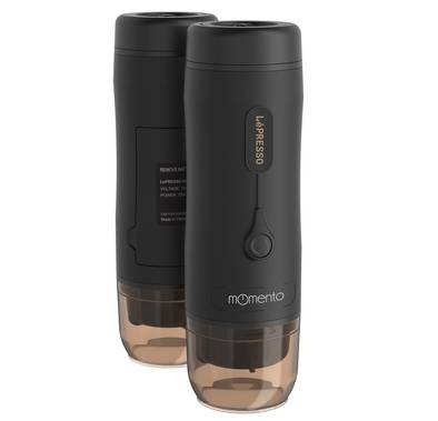 LePresso Momento 2.0 Portable Espresso Coffee Machine, Ground & Nespresso Compatible, 75W Power, 2500 mAh Battery Capacity, 2-3 Hours Re-Charge Time, 4 Single Shots Fully Charged Working Time - Black
