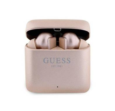 Guess Satined Finish True Wireless Earbuds with Touch Controls, Voice Assistant Support, Multiple Sizes of Silicone Ear Tips, Passive Noise Isolation, 6mm Driver Size, 300mAh Charging Case Battery - Pink